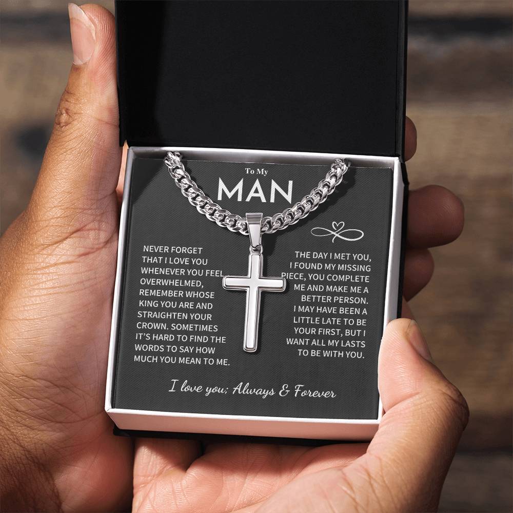 My Man Gift- Cuban Chain with Artisan Cross Necklace