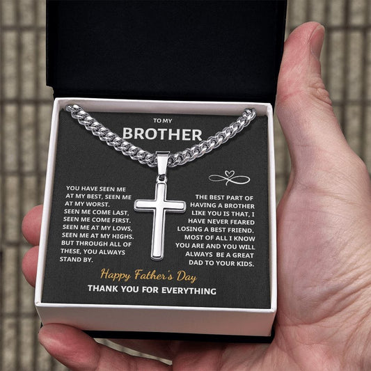 Father's Day Brother Gift - Cuban Chain with Artisan Cross Necklace