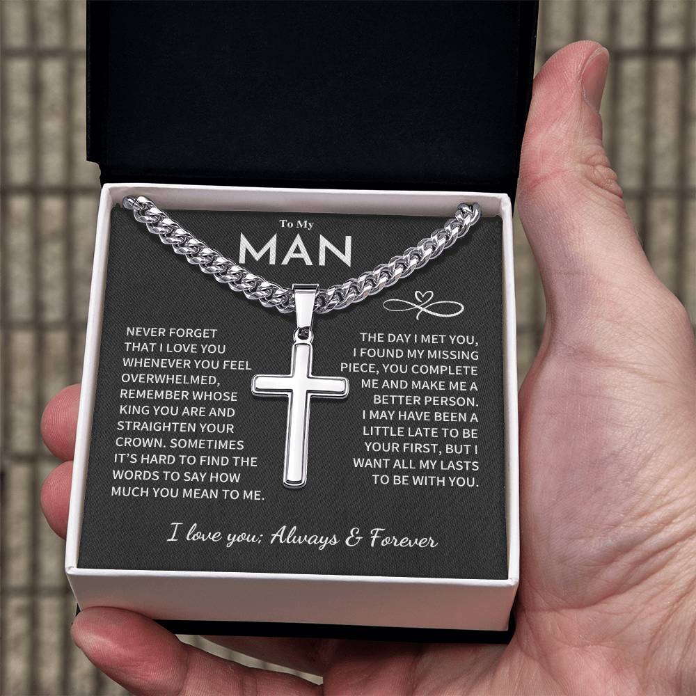 My Man Gift- Cuban Chain with Artisan Cross Necklace