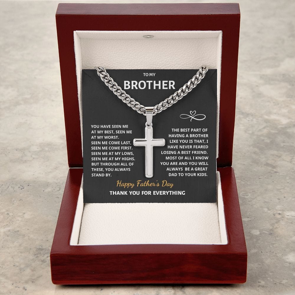 Father's Day Brother Gift - Cuban Chain with Artisan Cross Necklace