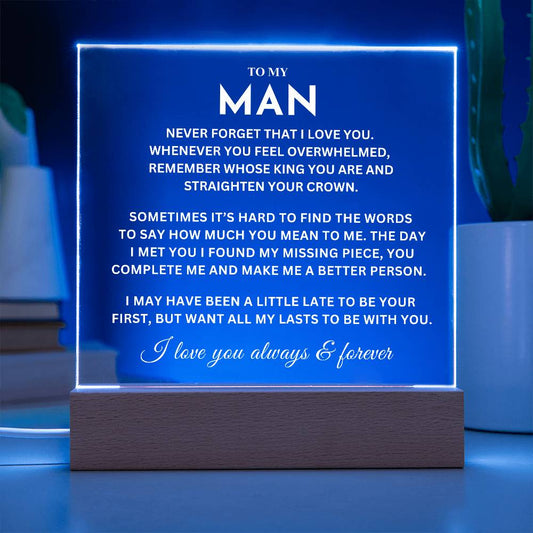 My Man Gift, "Remember Whose King You Are"  LED Acrylic Plaque