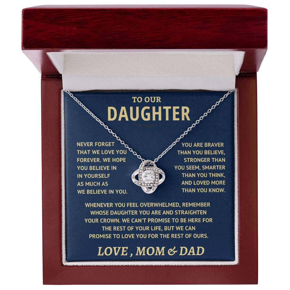 Daughter Gift From Mom & Dad, "Never Forget", Knot Necklace Jewelry