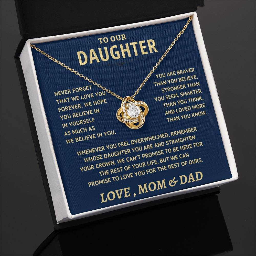 Daughter Gift From Mom & Dad, "Never Forget", Knot Necklace Jewelry