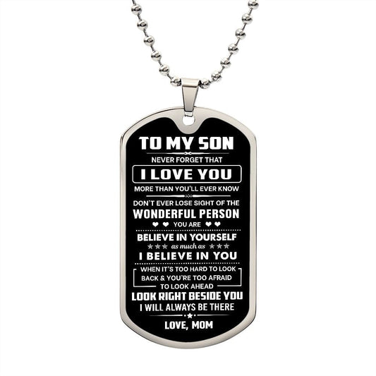 Dog Tag Son Necklace- Right Beside You Jewelry