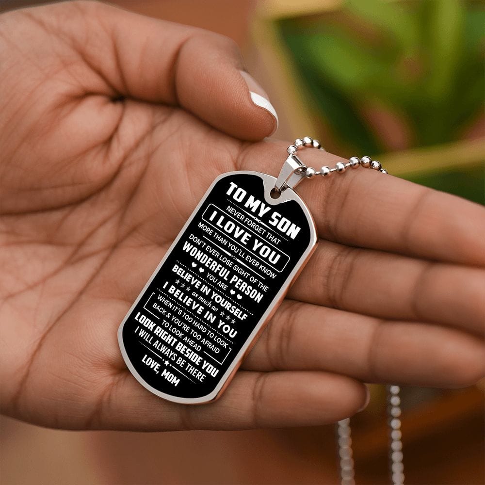 Dog Tag Son Necklace- Right Beside You Jewelry