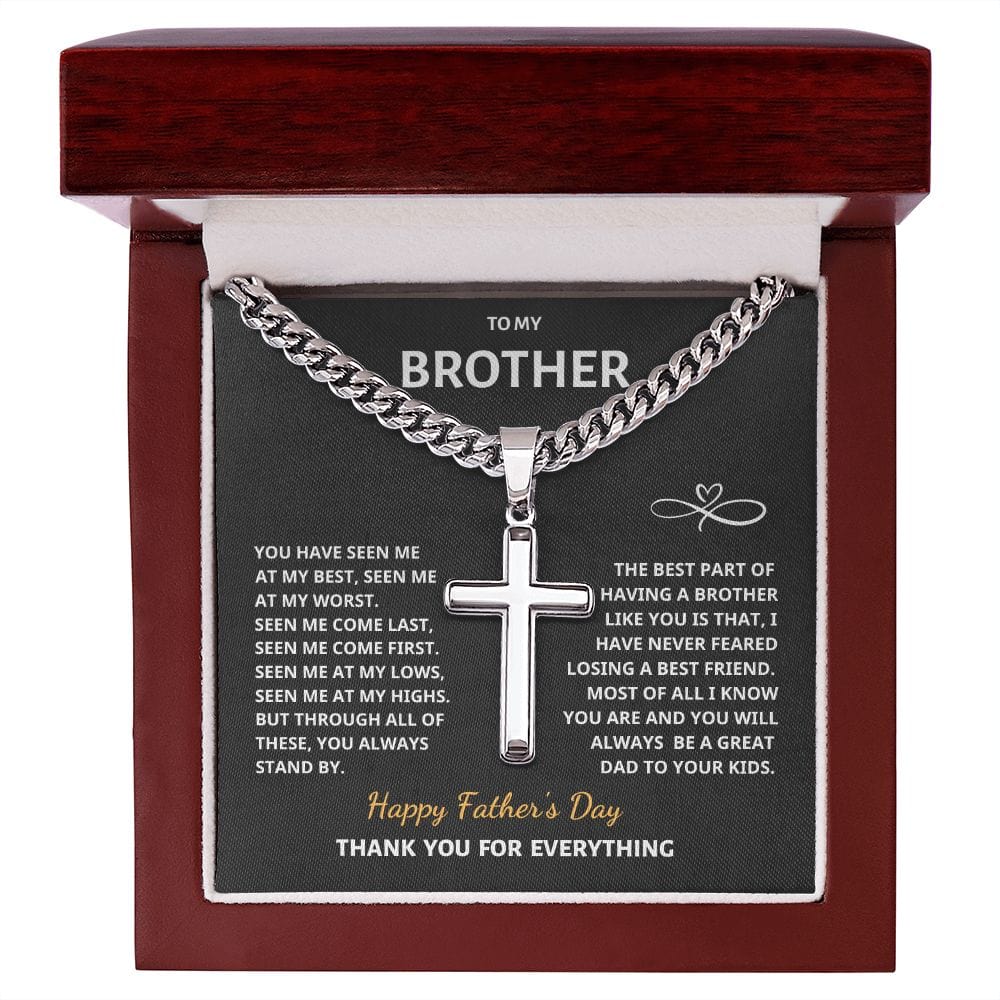 Father's Day Brother Gift - Cuban Chain with Artisan Cross Necklace Jewelry