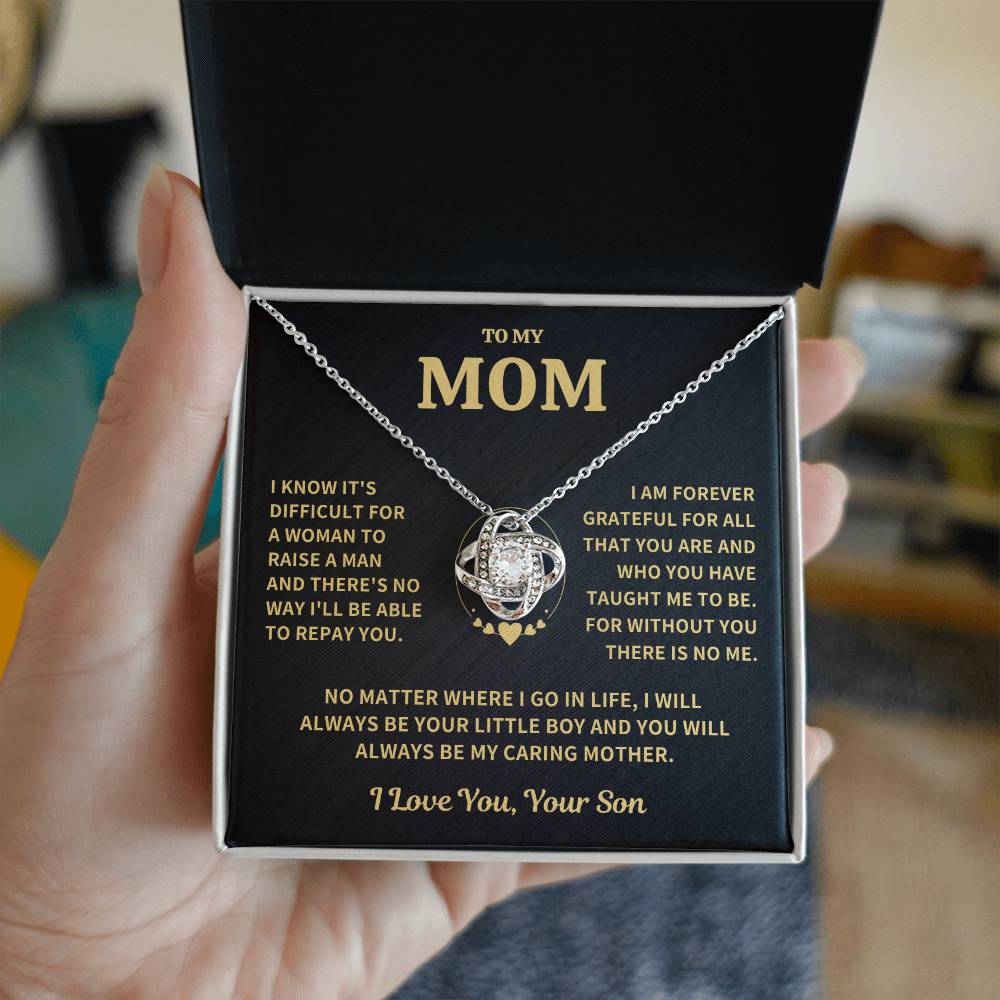 Mom Gift From Son, "Forever Grateful" Love Knot Necklace Jewelry