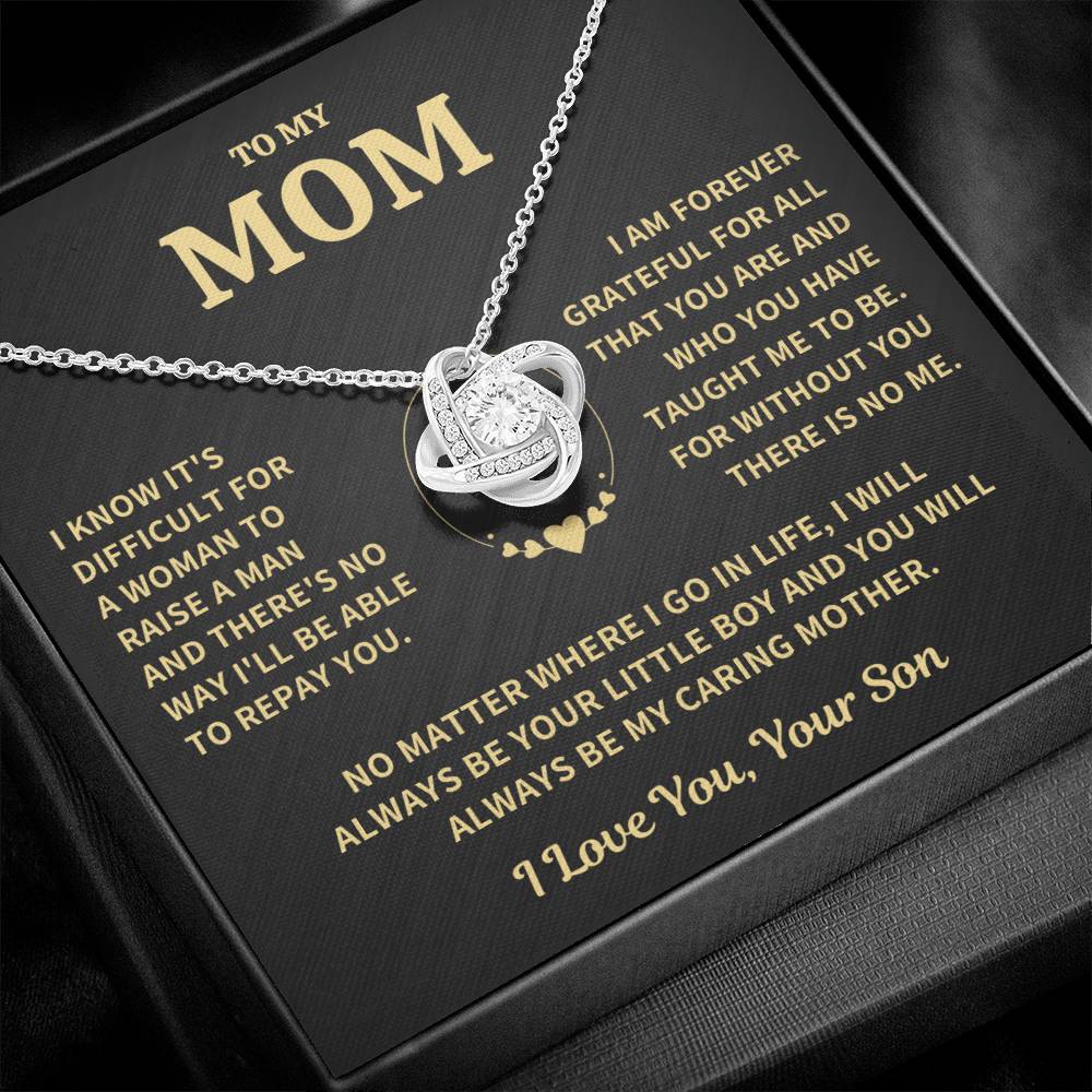 Mom Gift From Son, "Forever Grateful" Love Knot Necklace Jewelry