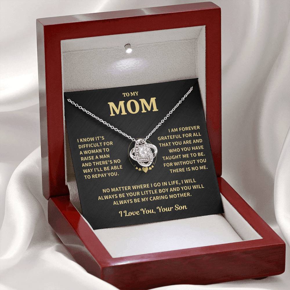 Mom Gift From Son, "Forever Grateful" Love Knot Necklace Jewelry