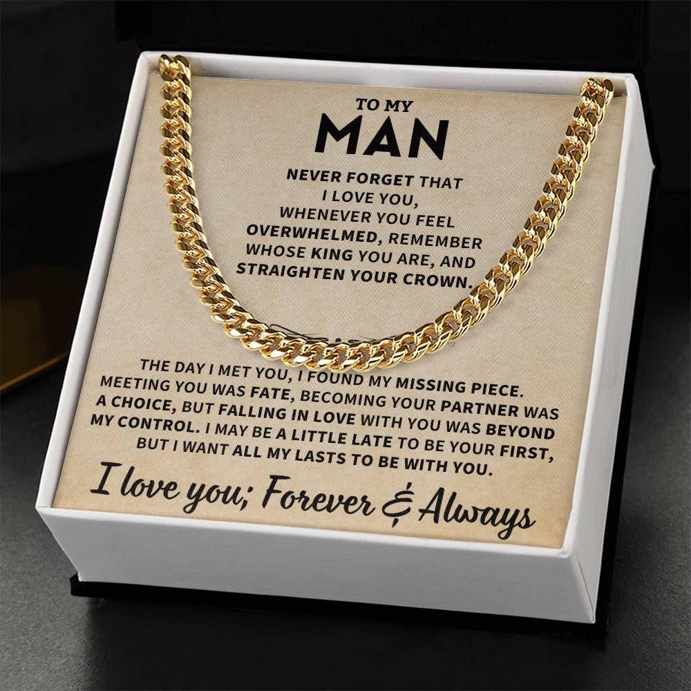 To My Man Gift, "Straighten  Your Crown" Cuban Link Chain Jewelry