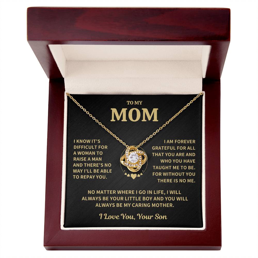 Mom Gift From Son, "Forever Grateful" Love Knot Necklace