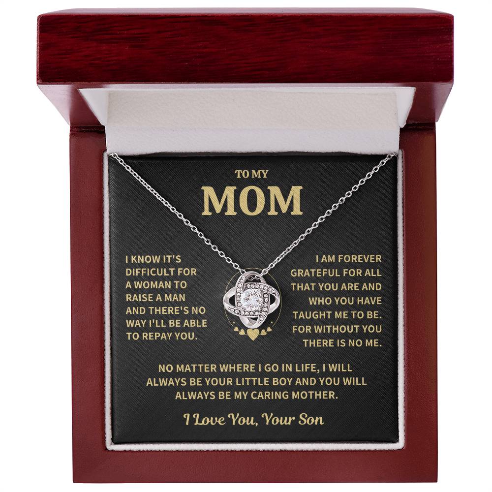 Mom Gift From Son, "Forever Grateful" Love Knot Necklace