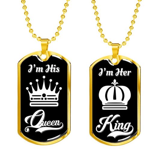 LUXURY DOG TAG NECKLACE BUNDLE; I Am His Queen and I Am Her King
